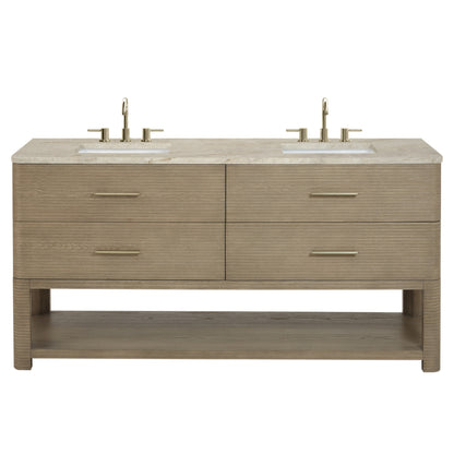 Renovate for Less Atlanta Lucian 72" Double Vanity, Pebble Oak, w/ 3 CM Tajnar Eclos Top w/FreePower Wireless Charger