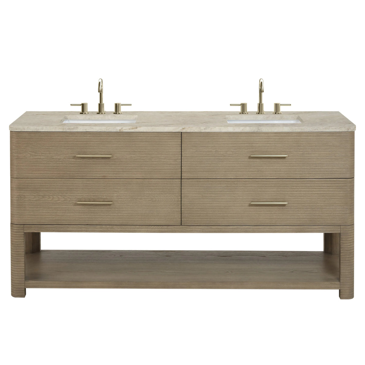 Lucian 72" Double Vanity, Pebble Oak, w/ 3 CM Tajnar Eclos Top w/FreePower Wireless Charger