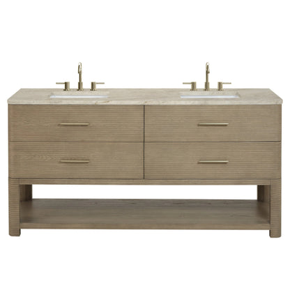 Lucian 72" Double Vanity, Pebble Oak, w/ 3 CM Tajnar Eclos Top w/FreePower Wireless Charger
