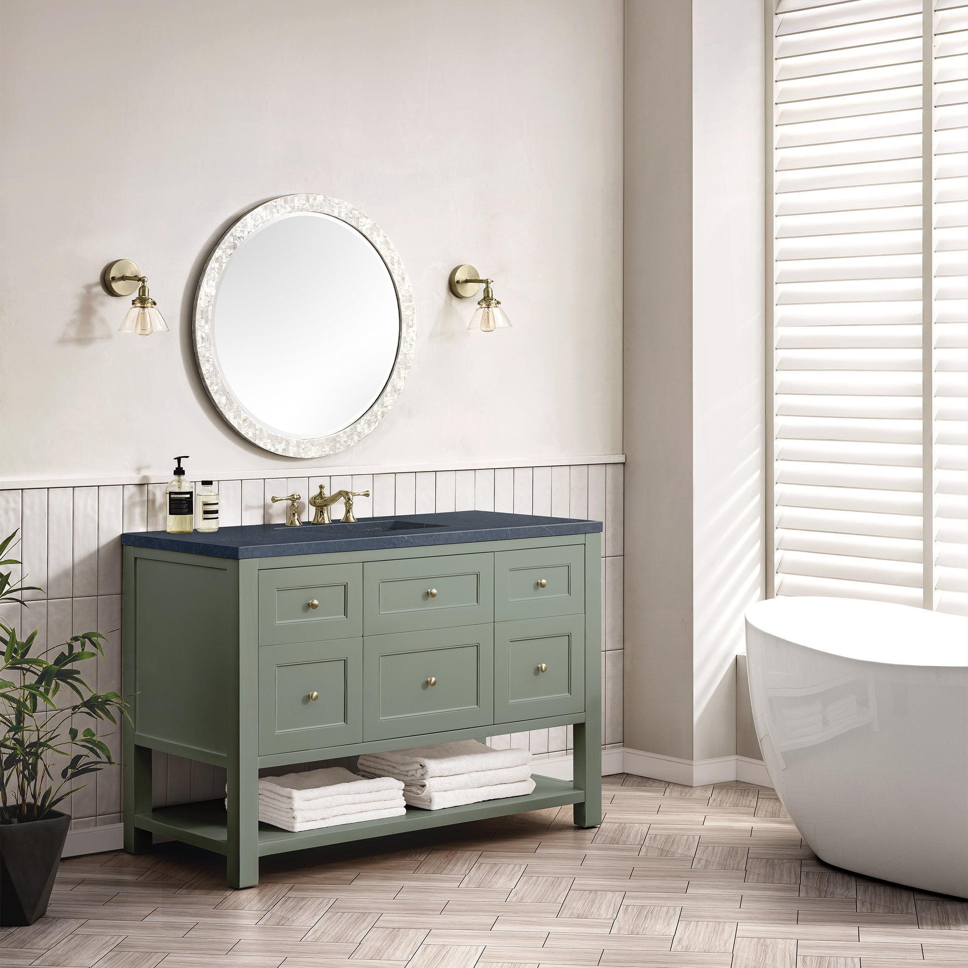 Renovate for Less Atlanta Breckenridge 48" Single Vanity, Smokey Celadon w/ 3 CM Charcoal Soapstone Top