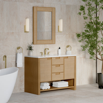 Renovate for Less Atlanta Solene 48" Single Vanity, Seaside Oak, w/ 3 CM White Zeus Quartz Top
