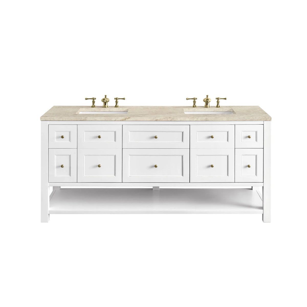 Breckenridge 72" Double Vanity, Bright White, w/ 3 CM Tajnar Eclos Top w/FreePower Wireless Charger