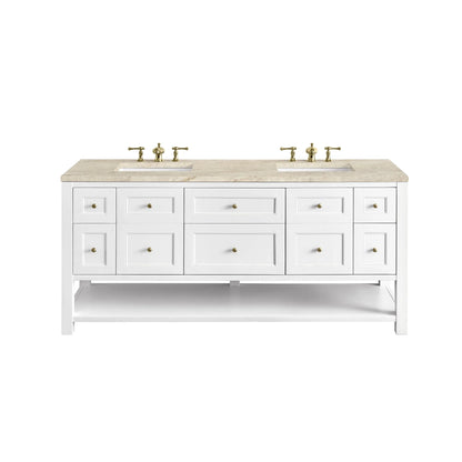 Breckenridge 72" Double Vanity, Bright White, w/ 3 CM Tajnar Eclos Top w/FreePower Wireless Charger