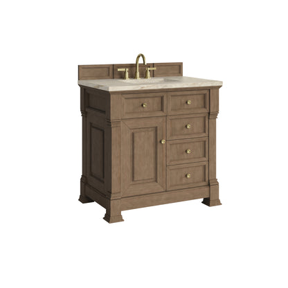 Renovate for Less Atlanta Brookfield 36" Single Vanity, Pecan, w/ 3 CM Tajnar Eclos Top
