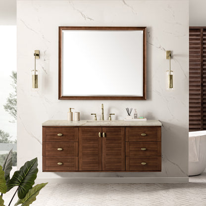 Renovate for Less Atlanta Amberly 60" Single Vanity, Mid-Century Walnut, w/ 3 CM Tajnar Eclos Top