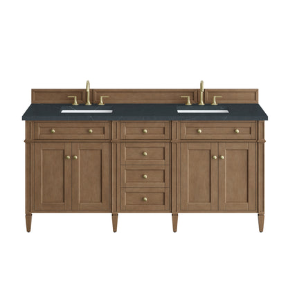Renovate for Less Atlanta Brittany 72" Double Vanity, Pecan w/ 3 CM Charcoal Soapstone Silestone Top