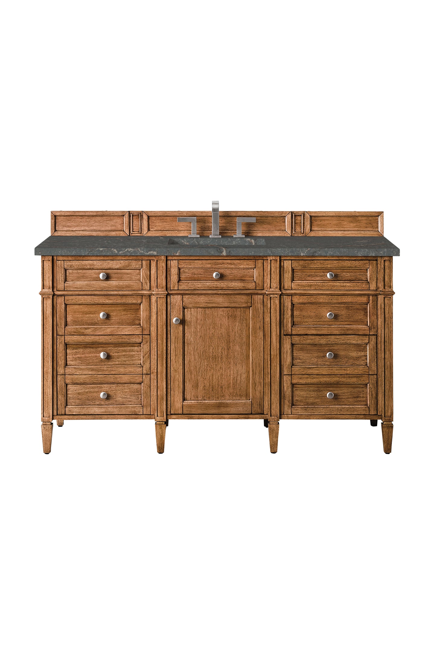 Renovate for Less Atlanta Brittany 60" Single Vanity, Saddle Brown w/ 3 CM Parisien Bleu Silestone Top