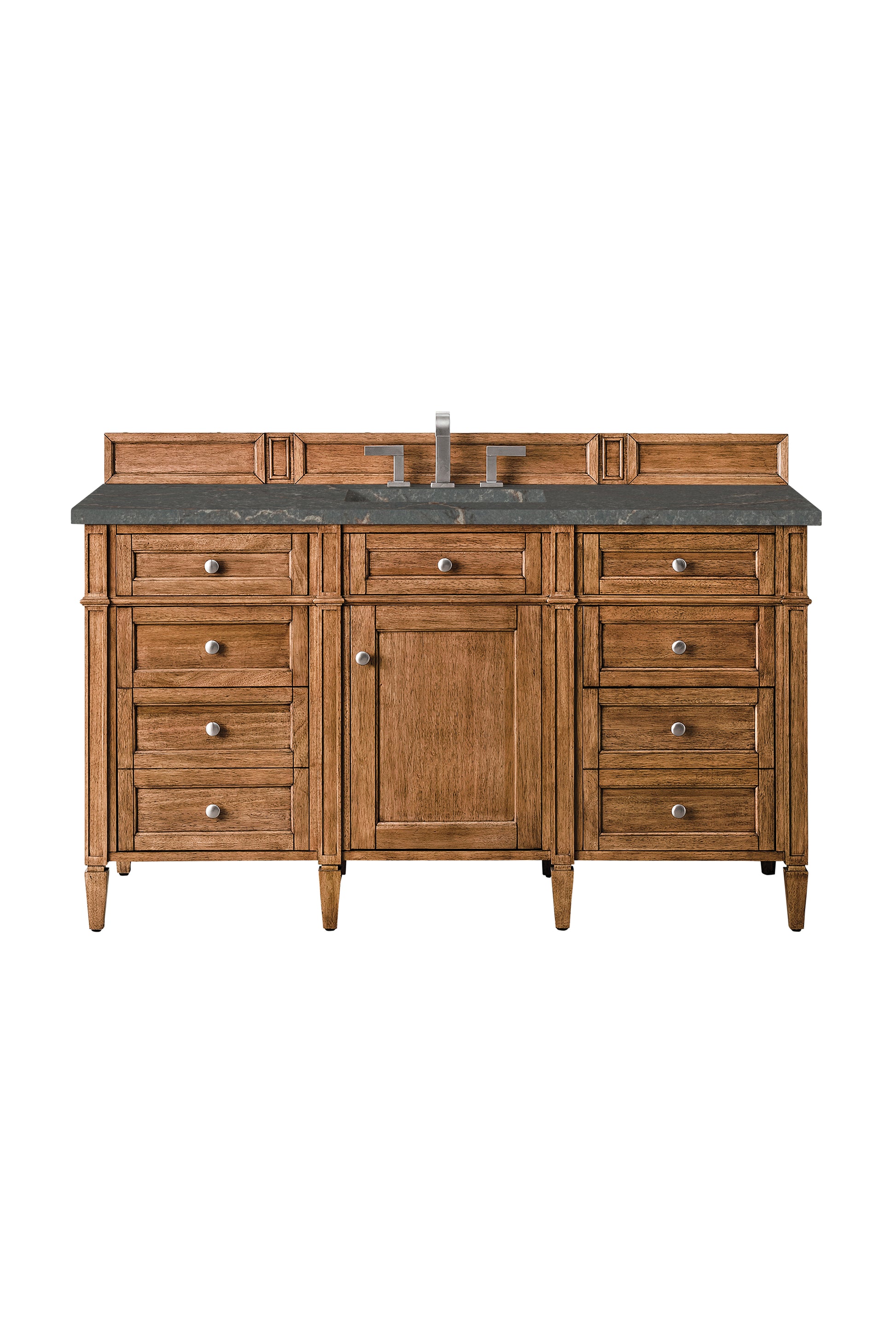 Renovate for Less Atlanta Brittany 60" Single Vanity, Saddle Brown w/ 3 CM Parisien Bleu Silestone Top