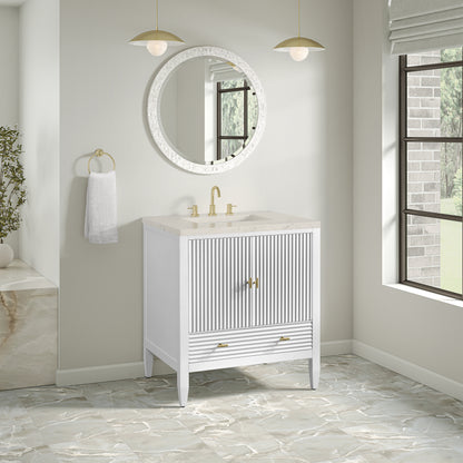 Renovate for Less Atlanta Myrrin 30" Single Vanity, Bright White w/ 3 CM Siberian Silestone Top