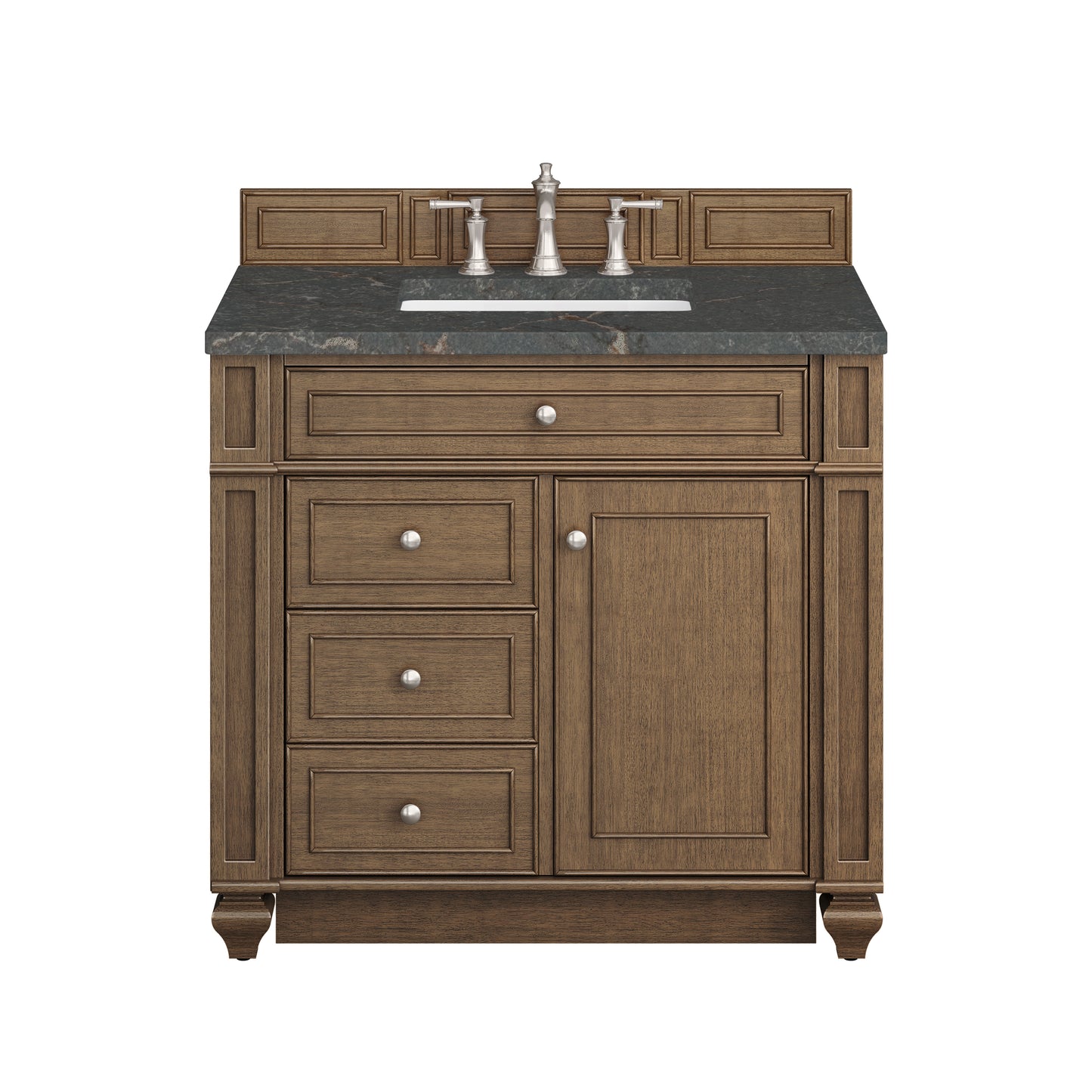 Renovate for Less Atlanta Bristol 36" Single Vanity, Saddle Brown w/ 3 CM Parisien Bleu Silestone Top