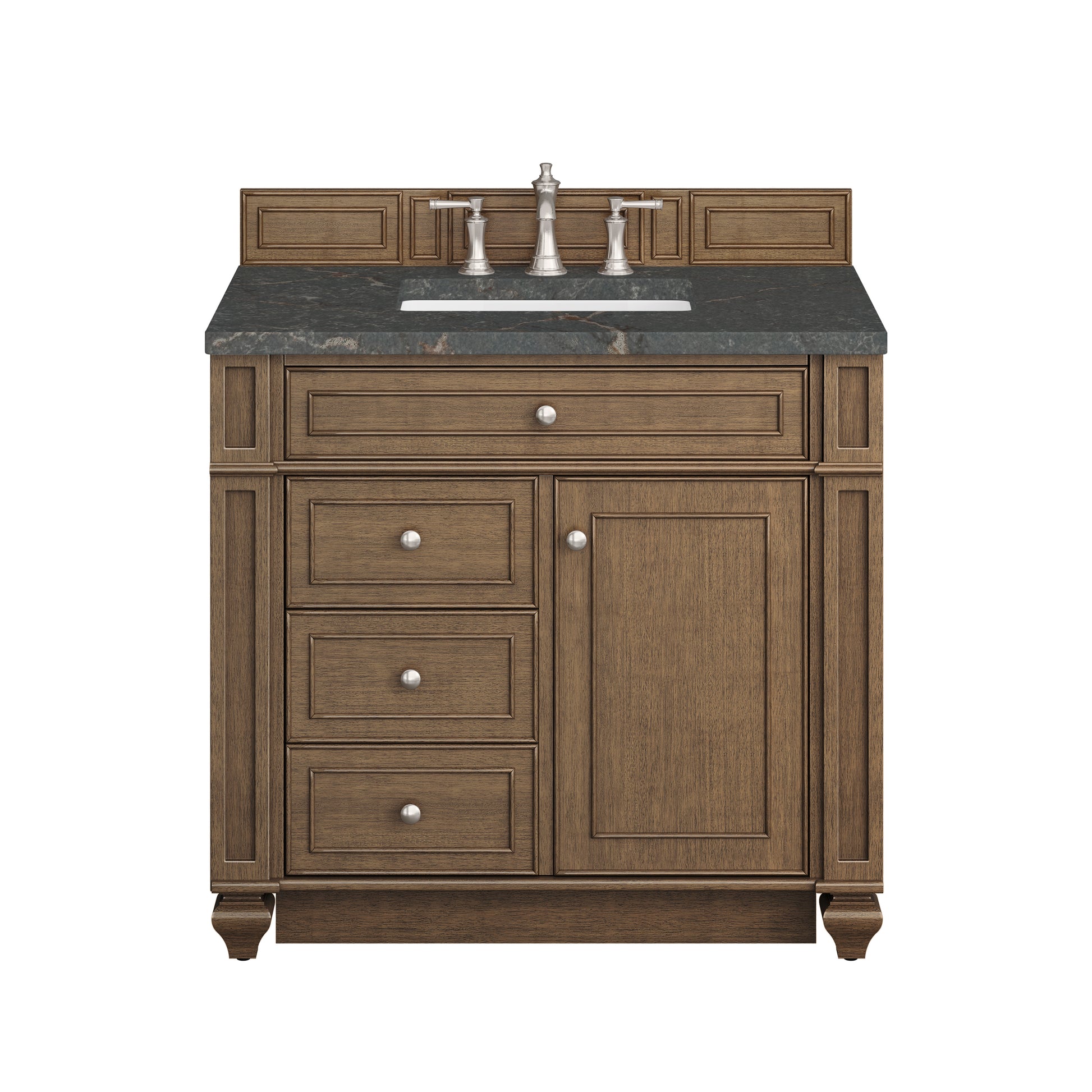 Renovate for Less Atlanta Bristol 36" Single Vanity, Saddle Brown w/ 3 CM Parisien Bleu Silestone Top