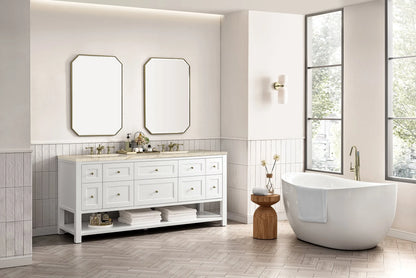 Breckenridge 72" Double Vanity, Bright White, w/ 3 CM Tajnar Eclos Top w/FreePower Wireless Charger