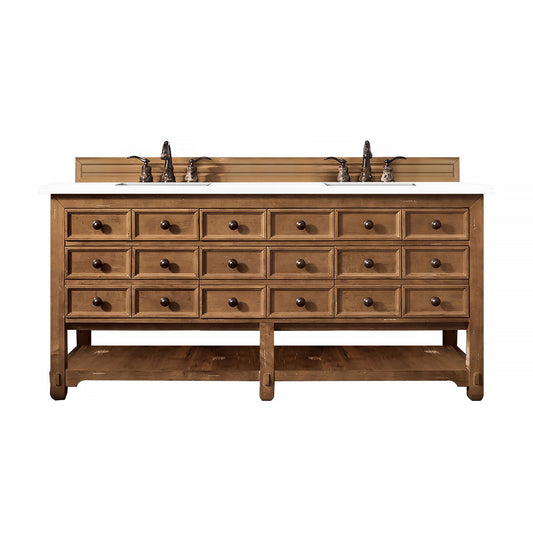 Malibu 72" Double Vanity, Honey Alder w/ 3 CM Classic White Quartz Top James Martin Vanities