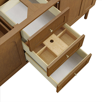 Renovate for Less Atlanta Laurent 72" Double Vanity, Honey Oak w/ 3 CM Ethereal Noctis Silestone Top w/FreePower Wireless Charger