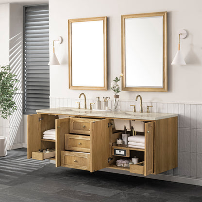Renovate for Less Atlanta Laurent 72" Double Vanity, Light Natural Oak, w/ 3 CM Tajnar Eclos Top w/FreePower Wireless Charger