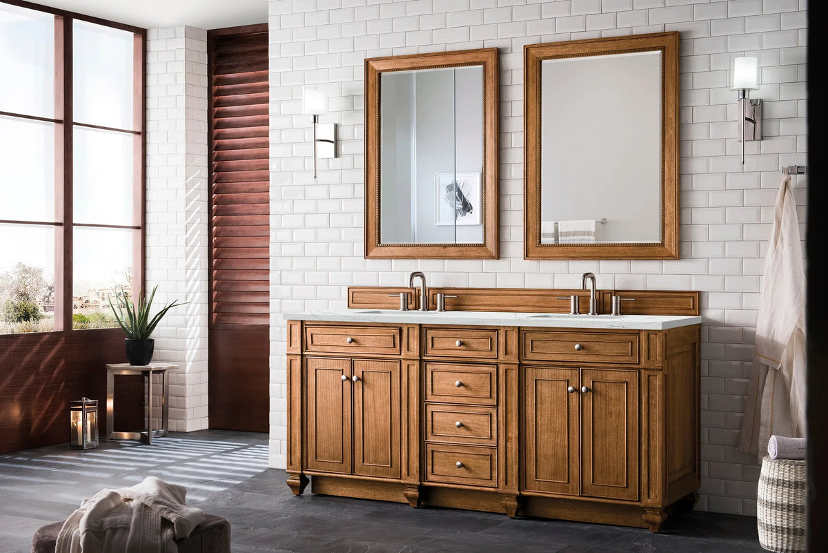Bristol 72" Double Vanity, Saddle Brown w/ 3 CM Ethereal Noctis Silestone Top w/FreePower Wireless Charger
