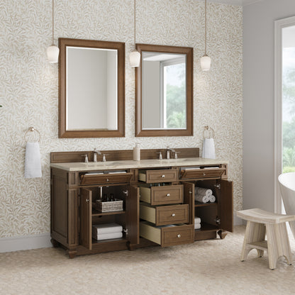 Renovate for Less Atlanta Bristol 72" Double Vanity, Saddle Brown, w/ 3 CM Tajnar Eclos Top
