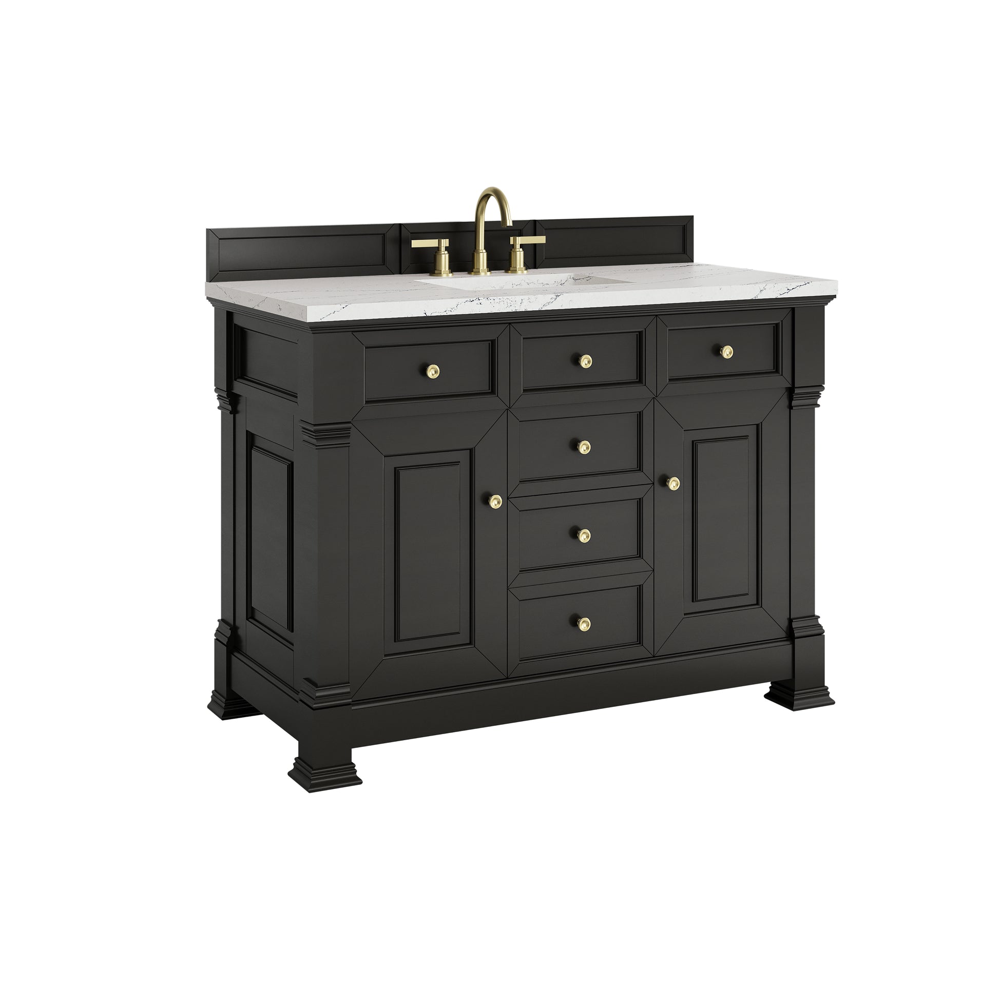 Renovate for Less Atlanta Brookfield 48" Single Vanity, Black Onyx w/ 3 CM Ethereal Noctis Silestone Top w/ FreePower Wireless Charger