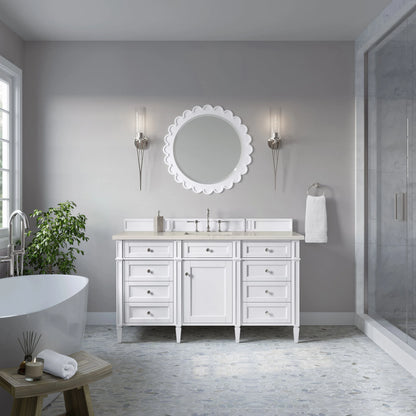 Brittany 60" Single Vanity in Bright White, w/ 3 CM Siberian Silestone Top w/FreePower Wireless Charger