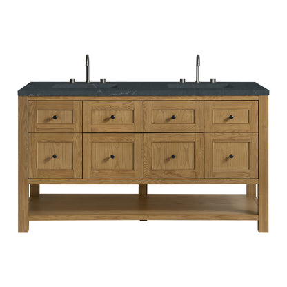 Renovate for Less Atlanta Breckenridge 60" Double Vanity, Light Natural Oak, w/ 3 CM Charcoal Soapstone Quartz Top