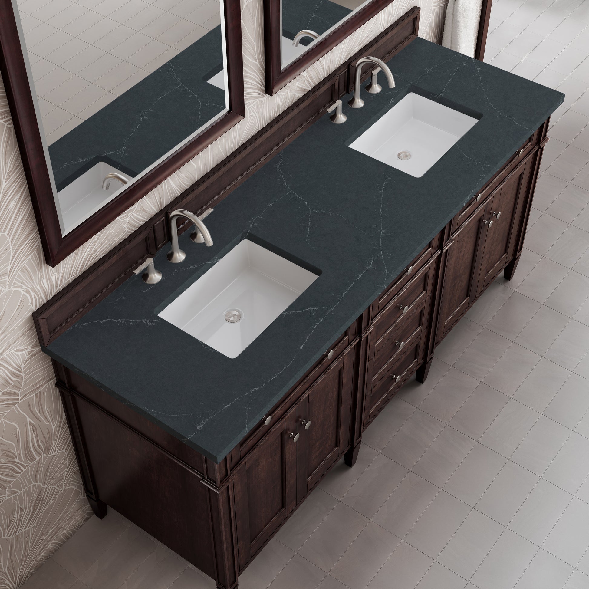Renovate for Less Atlanta Brittany 72" Double Vanity, Burnished Mahogany w/ 3 CM Charcoal Soapstone Silestone Top