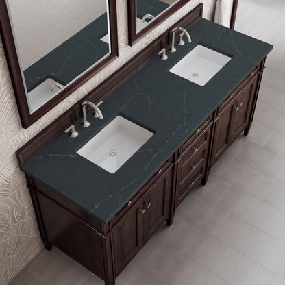 Renovate for Less Atlanta Brittany 72" Double Vanity, Burnished Mahogany w/ 3 CM Charcoal Soapstone Silestone Top