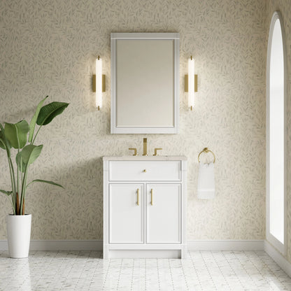 Bellshire 30" Single Vanity, Bright White w/ 3 CM Siberian Silestone Top