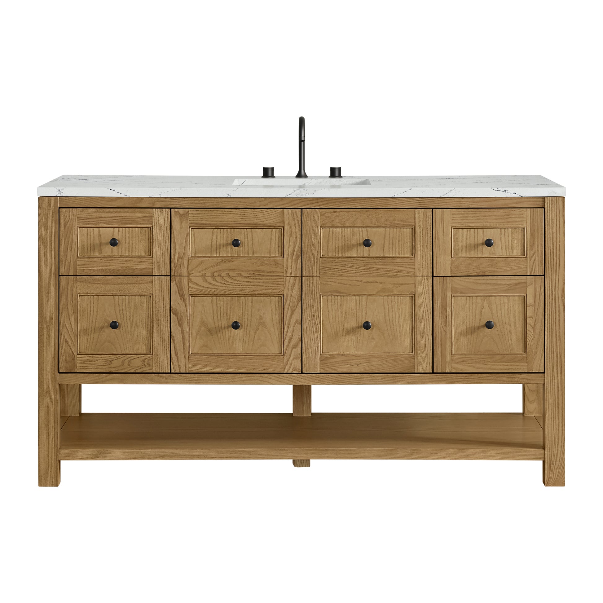 Renovate for Less Atlanta Breckenridge 60" Single Vanity, Light Natural Oak, w/ 3 CM Ethereal Noctis Quartz Top