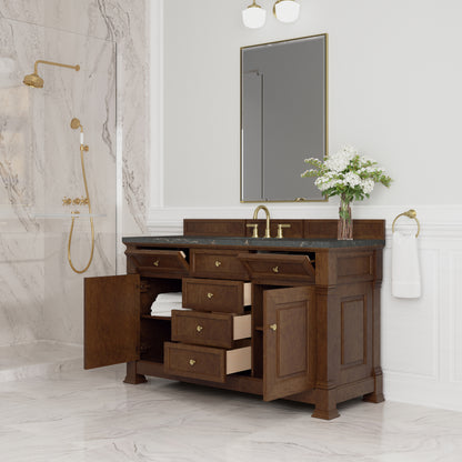 Renovate for Less Atlanta Brookfield 60" Single Vanity, Honey Oak w/ 3 CM Parisien Bleu Silestone Top w/ FreePower Wireless Charger