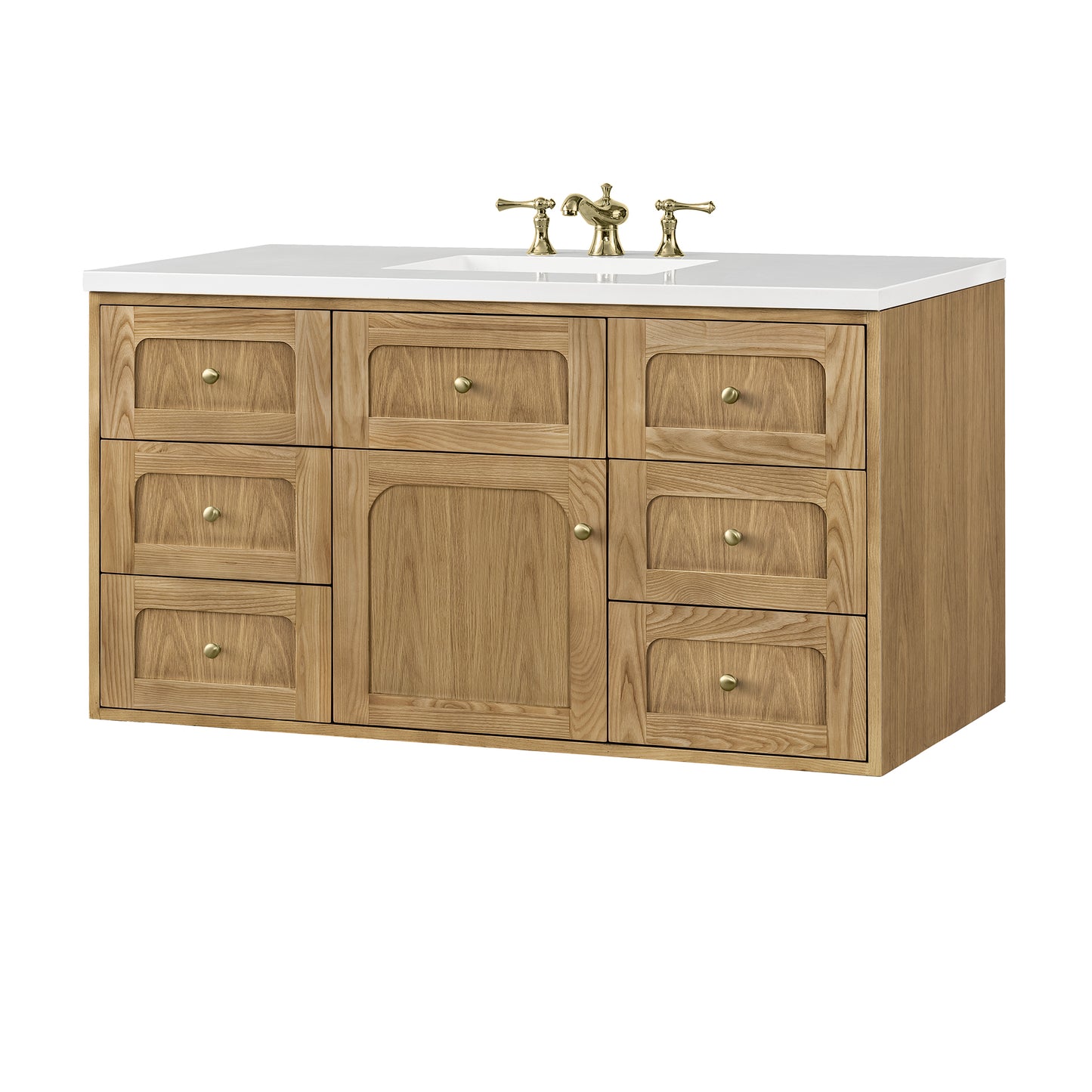 Renovate for Less Atlanta Laurent 48" Single Vanity, Light Natural Oak w/ 3 CM White Zeus Top