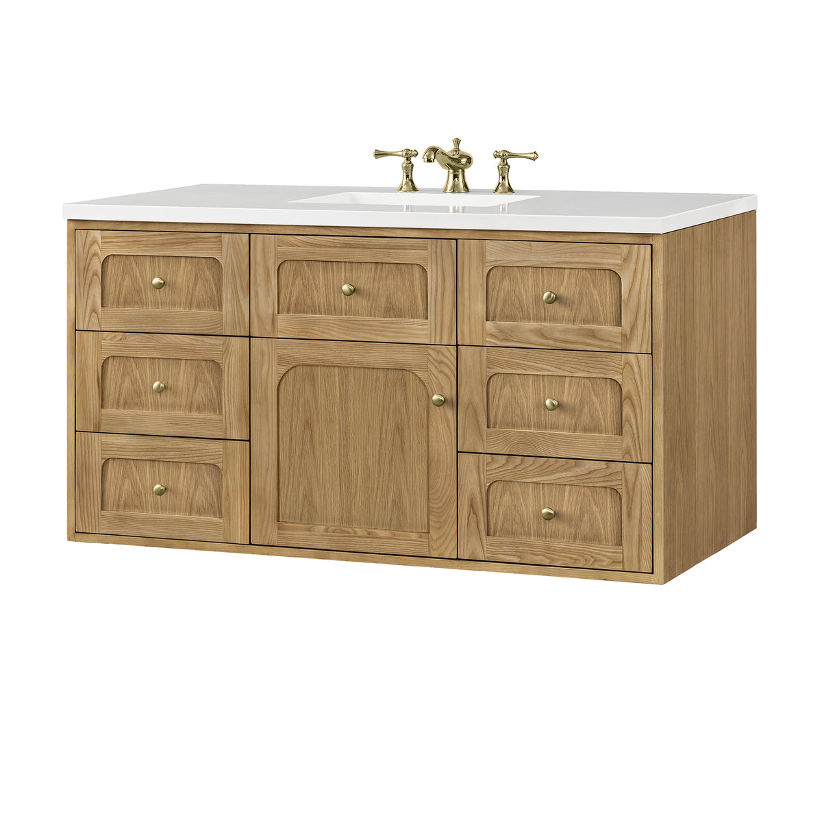 Renovate for Less Atlanta Laurent 48" Single Vanity, Light Natural Oak w/ 3 CM White Zeus Top