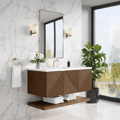 Renovate for Less Atlanta Marcello 48" Single Vanity, Chestnut w/ 3 CM White Zeus Silestone Top