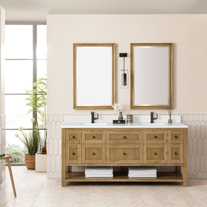 Renovate for Less Atlanta Breckenridge 72" Double Vanity, Light Natural Oak w/ Single Hole 3 CM White Zeus Top & Backsplash