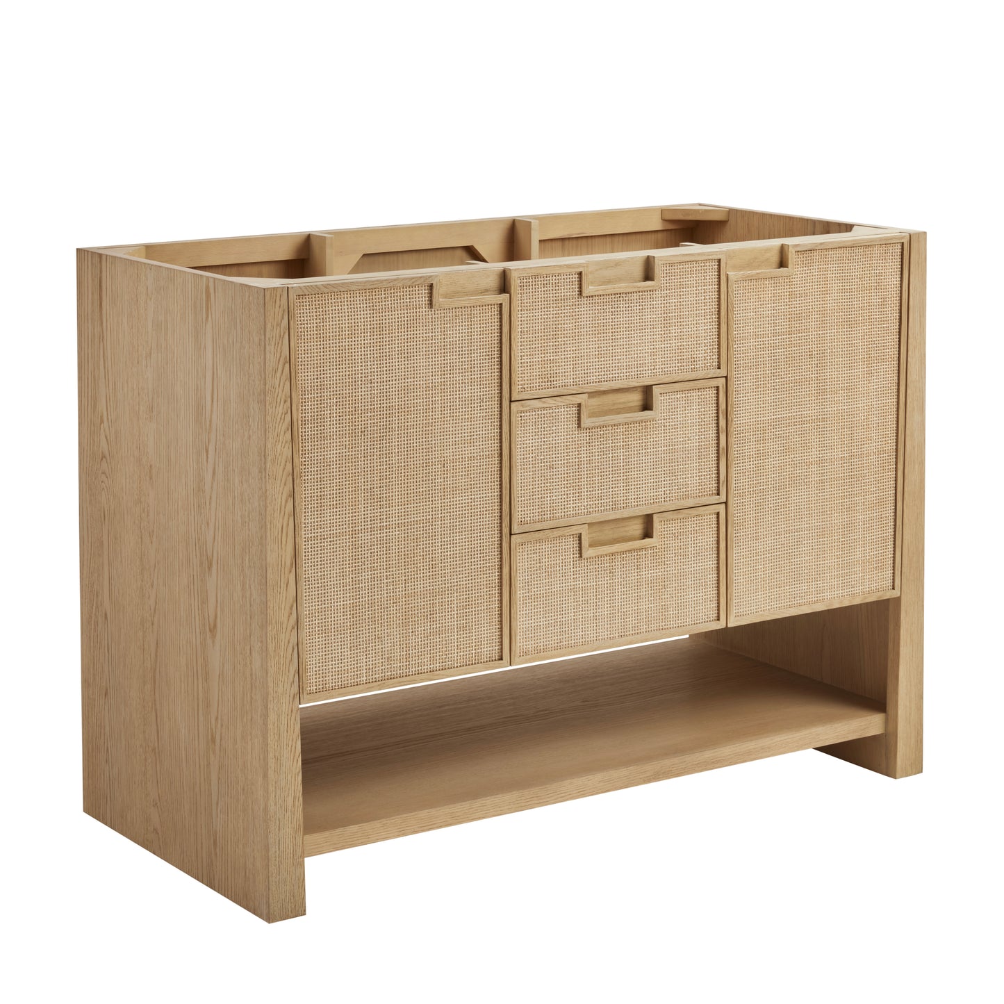 Renovate for Less Atlanta Solene 48" Single Vanity, Seaside Oak, w/ 3 CM Tajnar Eclos Top w/FreePower Wireless Charger
