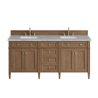 Renovate for Less Atlanta Brittany 72" Double Vanity, Pecan w/ 3 CM Victorian Silver Silestone Top