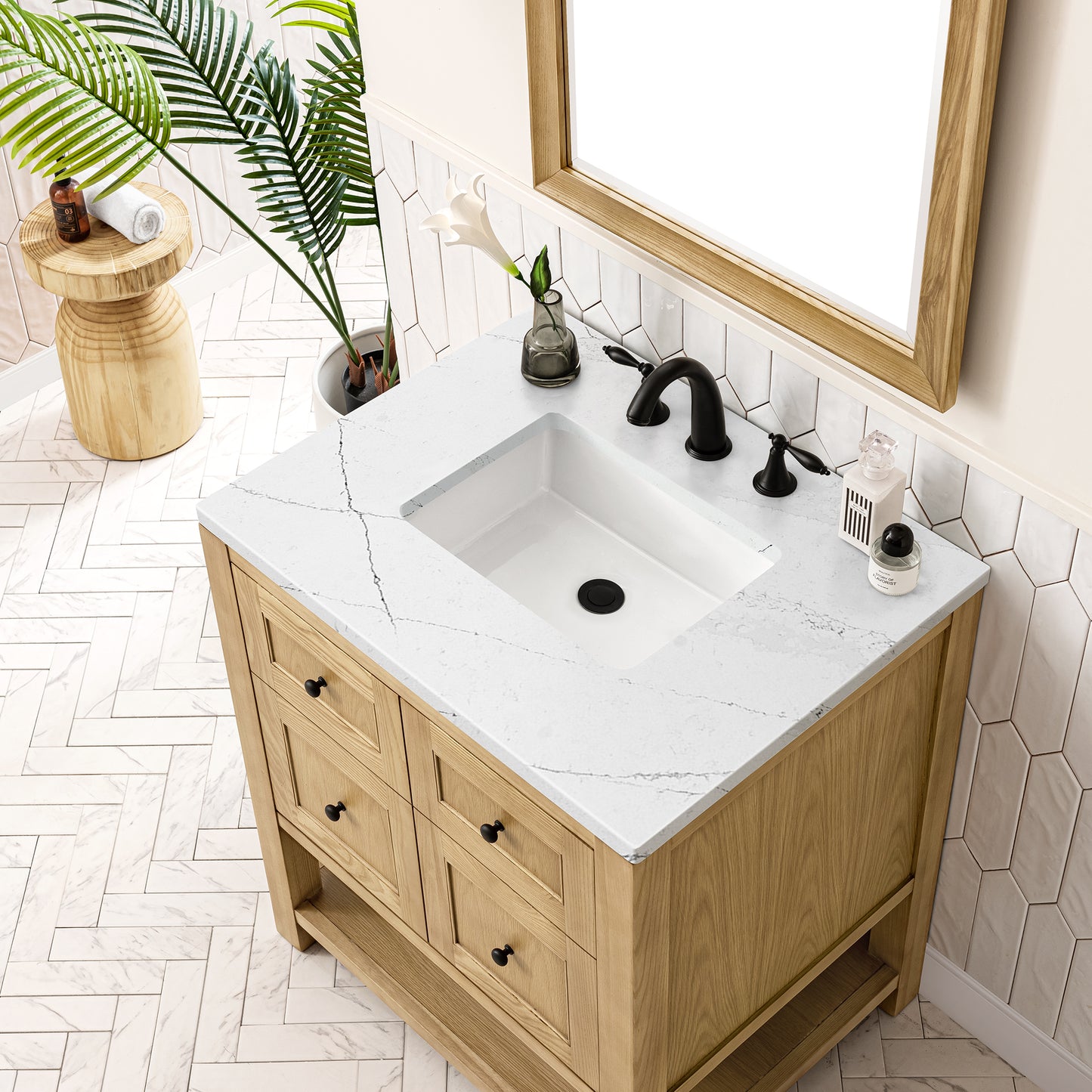 Renovate for Less Atlanta Breckenridge 30" Single Vanity, Light Natural Oak w/ 3 CM Ethereal Noctis Top