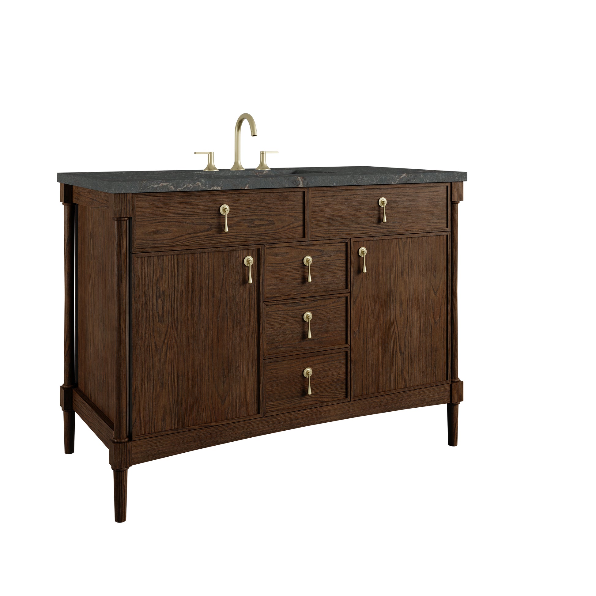 Renovate for Less Atlanta Kinnsden 48" Single Vanity, Sable Oak w/ 3 CM Parisien Bleu Silestone Top