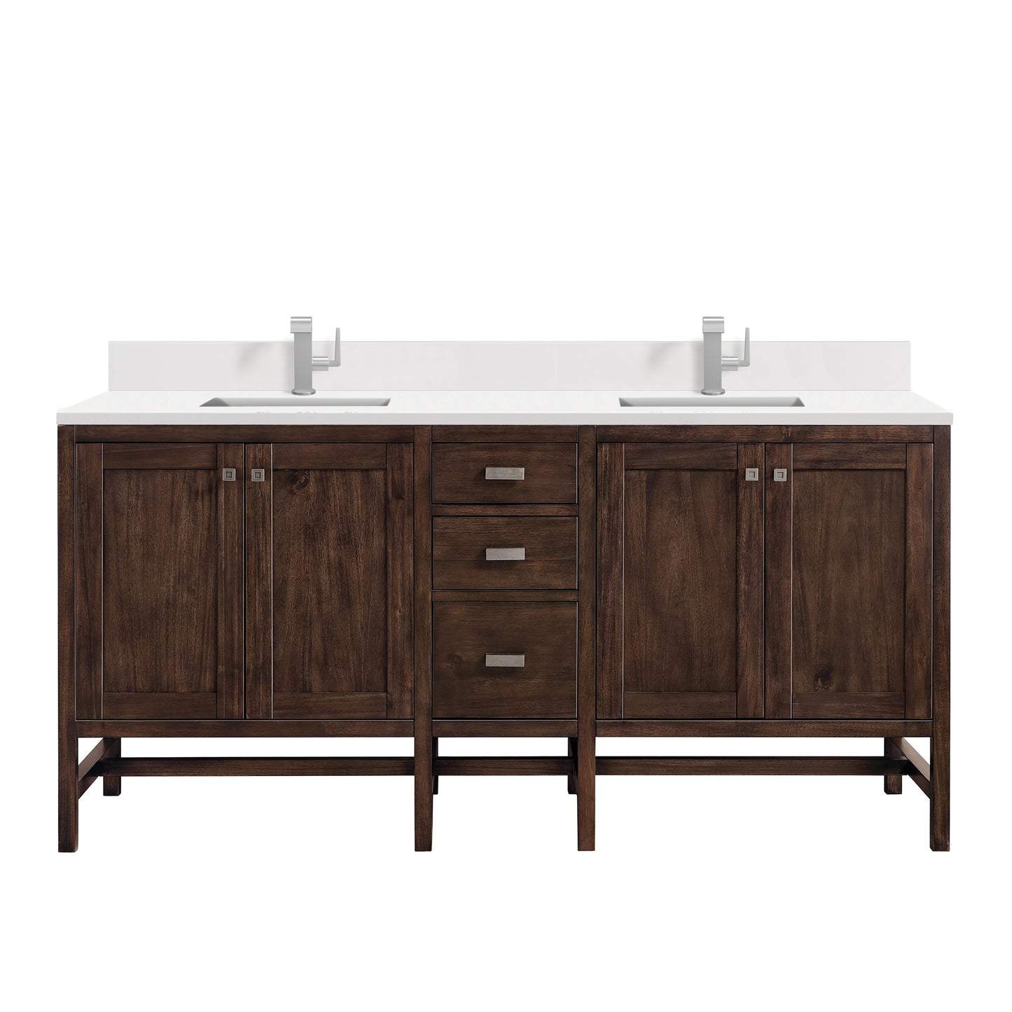 Renovate for Less Atlanta Addison 72" Double Vanity, Mid-Century Acacia w/ Single Hole 3 CM White Zeus Silestone Top & Backsplash
