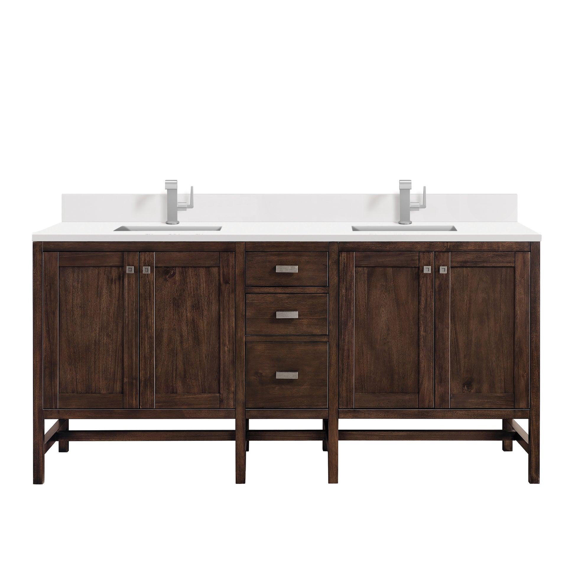 Renovate for Less Atlanta Addison 72" Double Vanity, Mid-Century Acacia w/ Single Hole 3 CM White Zeus Silestone Top & Backsplash