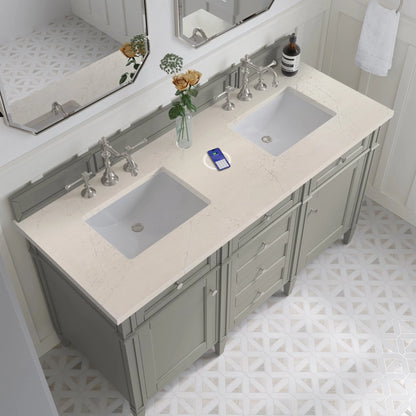 Brittany 60" Double Vanity, Urban Gray, w/ 3 CM Siberian Silestone Top w/FreePower Wireless Charger