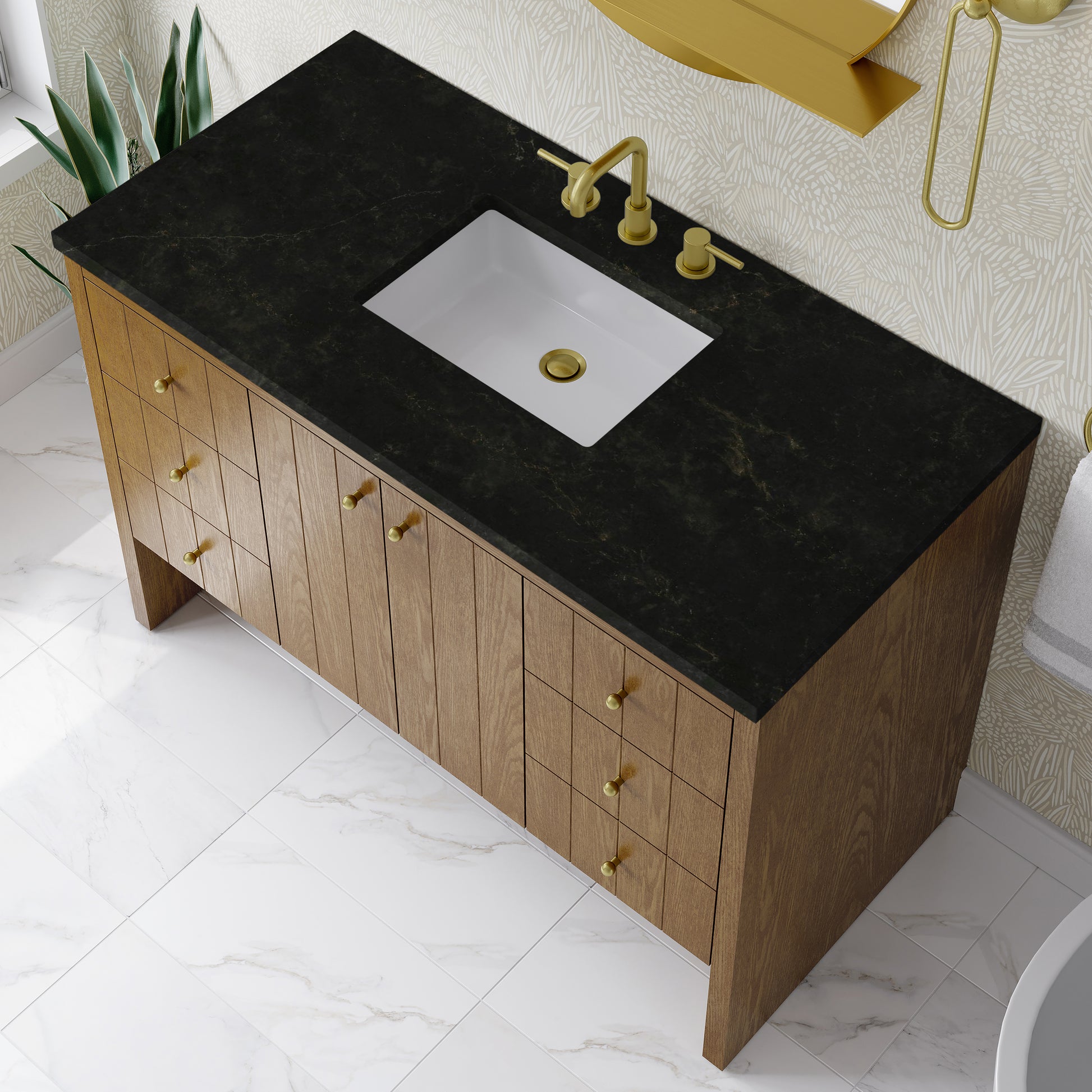 Renovate for Less Atlanta Hudson 48" Single Vanity, Honey Oak w/ 3 CM Phantome Eclos Top