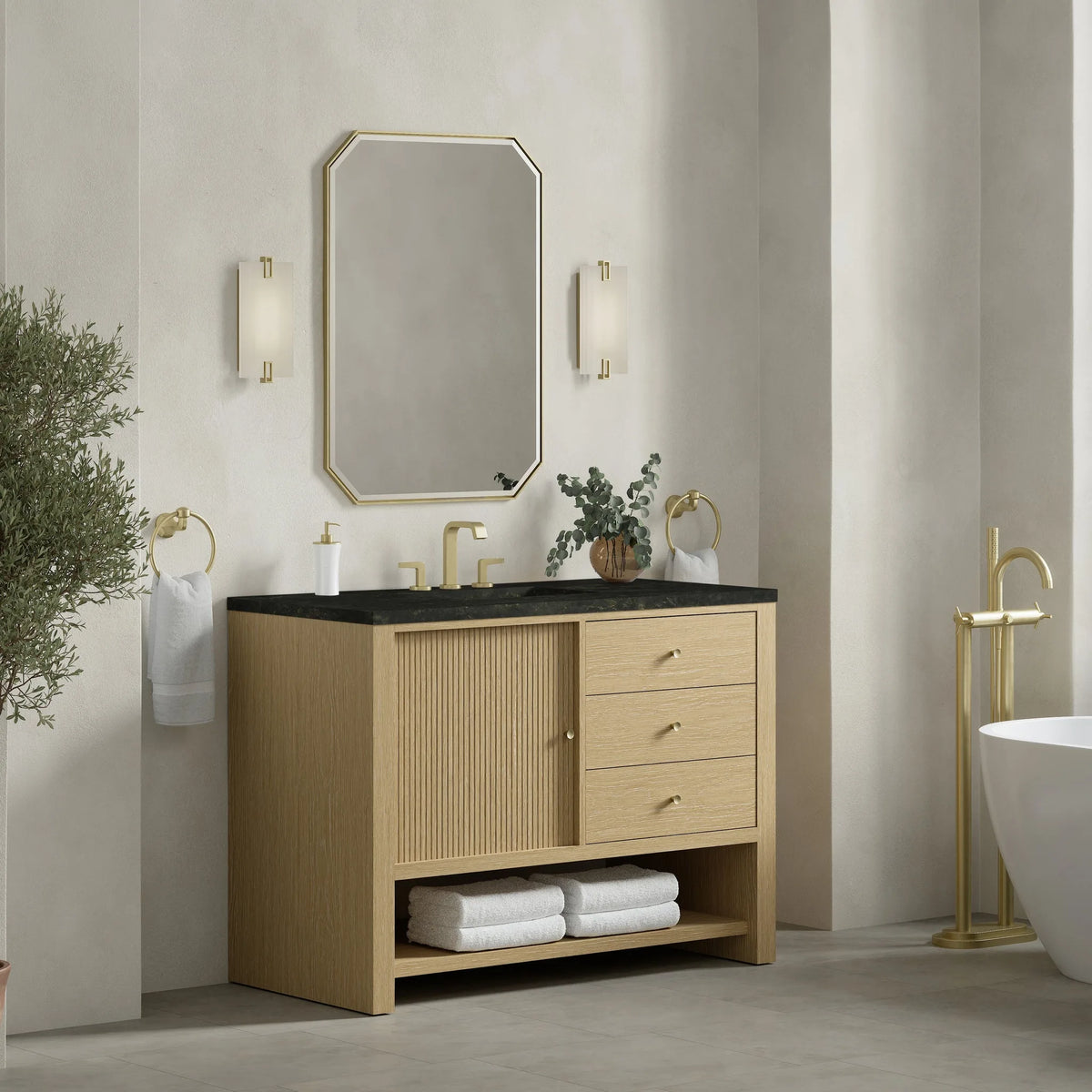 Marigot 48" Single Vanity, Sunwashed Oak, w/ 3 CM Phantome Eclos Top