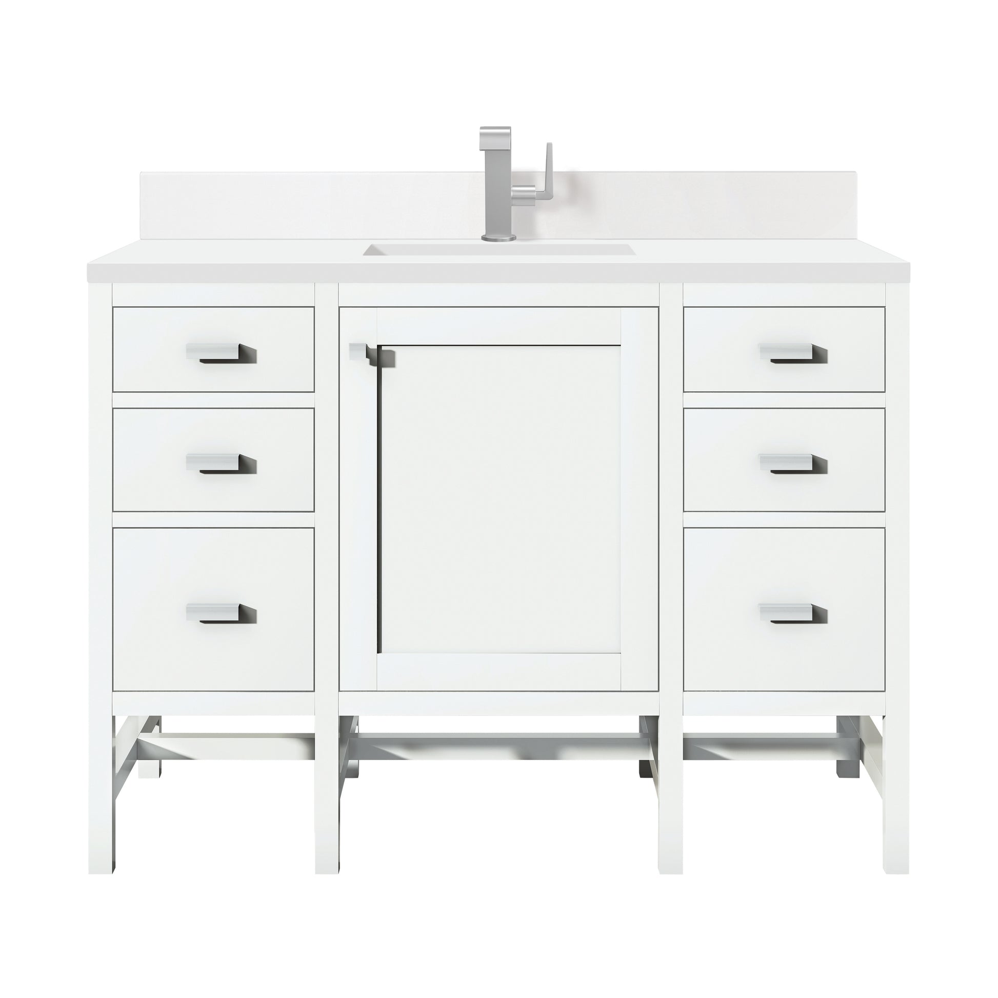 Renovate for Less Atlanta Addison 48" Single Vanity, Glossy White w/ Single Hole 3 CM White Zeus Silestone Top & Backsplash