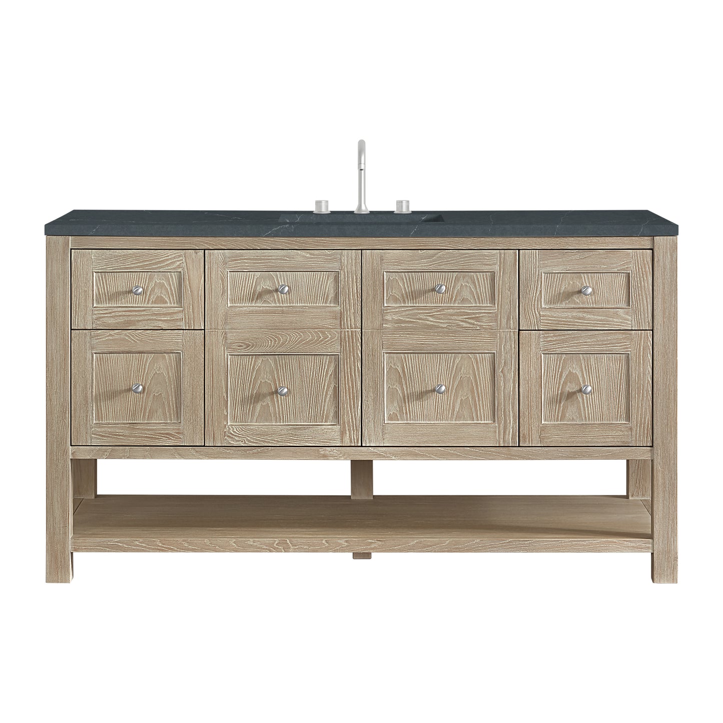 Renovate for Less Atlanta Breckenridge 60" Single Vanity, Whitewashed Oak, w/ 3 CM Charcoal Soapstone Quartz Top