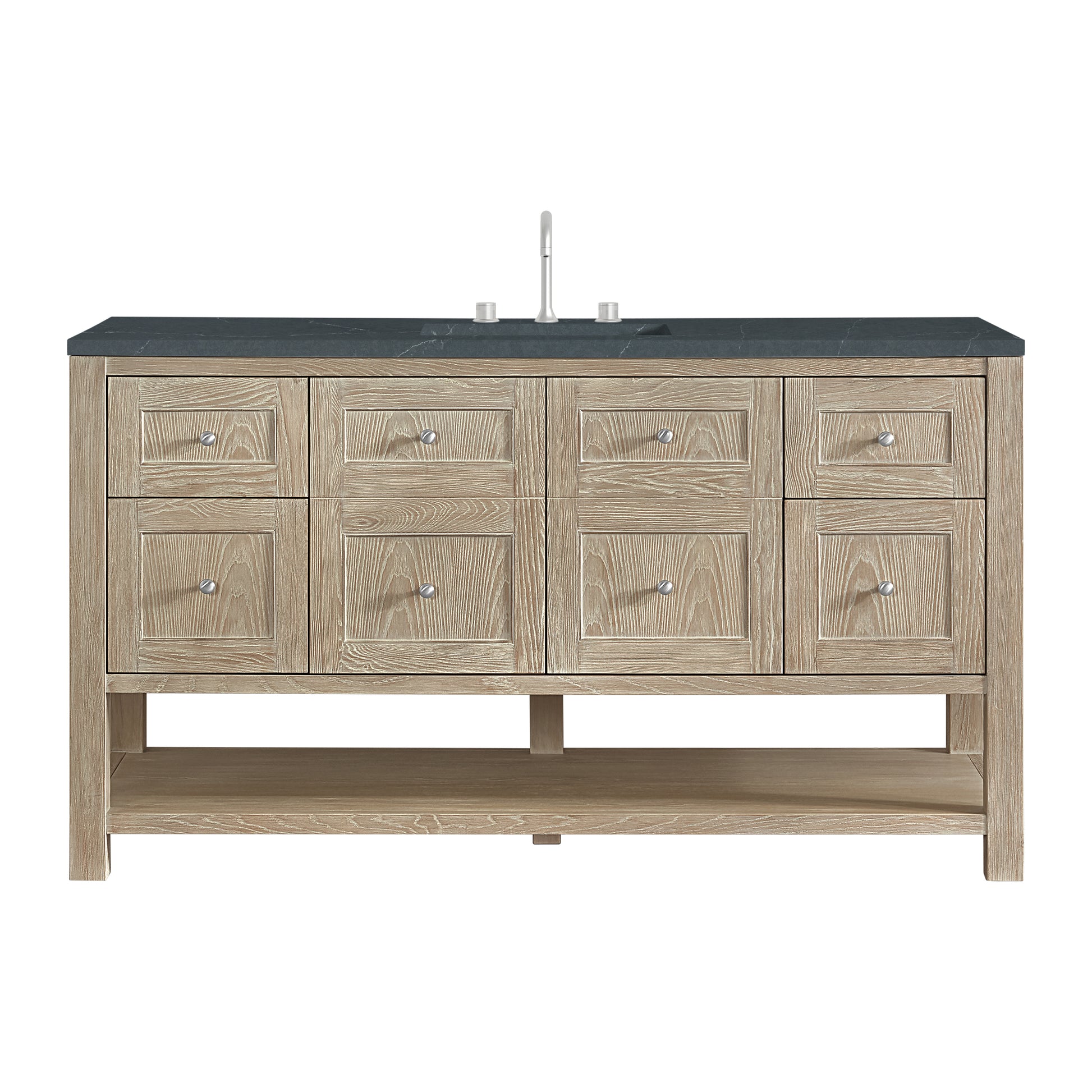 Renovate for Less Atlanta Breckenridge 60" Single Vanity, Whitewashed Oak, w/ 3 CM Charcoal Soapstone Quartz Top