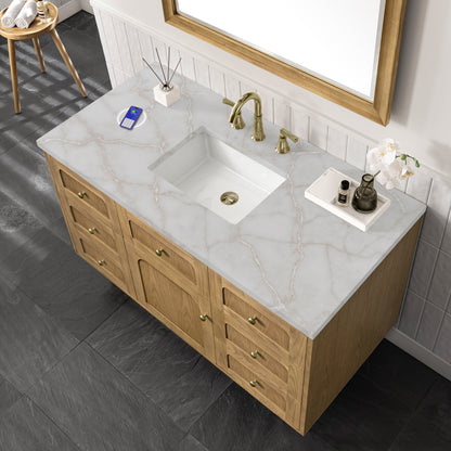Renovate for Less Atlanta Laurent 48" Single Vanity, Light Natural Oak w/ 3 CM Victorian Silver Top w/FreePower Wireless Charger