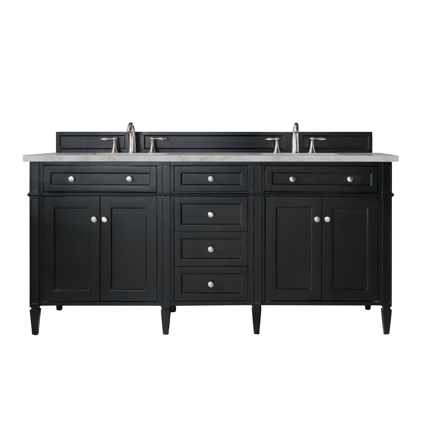Renovate for Less Atlanta Brittany 72" Double Vanity, Black Onyx w/ 3 CM Victorian Silver Silestone Top