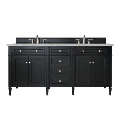 Renovate for Less Atlanta Brittany 72" Double Vanity, Black Onyx w/ 3 CM Victorian Silver Silestone Top