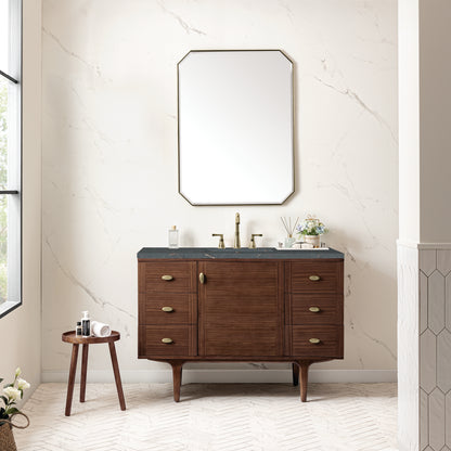 Renovate for Less Atlanta Amberly 48" Single Vanity, Mid-Century Walnut w/ 3 CM Parisien Bleu Top