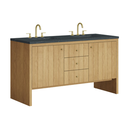 Renovate for Less Atlanta Hudson 60" Double Vanity, Light Natural Oak w/ 3 CM Charcoal Soapstone Top